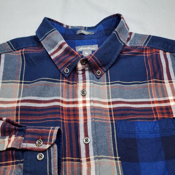 Eddie Bauer‎ Blue Orange Plaid Flannel Shirt Button Up Mens Size 2XL - Picture 4 of 6